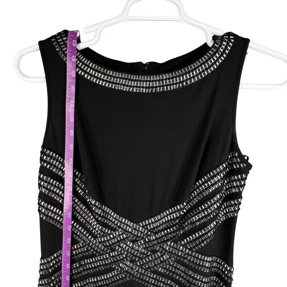 Tadashi Shoji Women M Tall Black Evening Gown Silver Beaded Elegant Jersey Dress - Picture 10 of 16